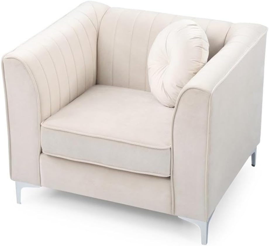 Ivory Velvet Accent Chair with Chrome Legs