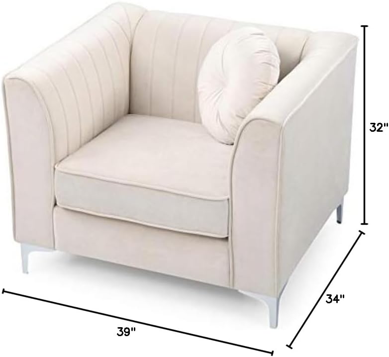 Ivory Velvet Accent Chair with Chrome Legs