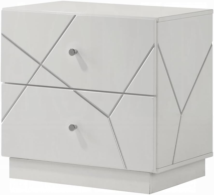 Modern Embossed Nightstand with Storage Drawers