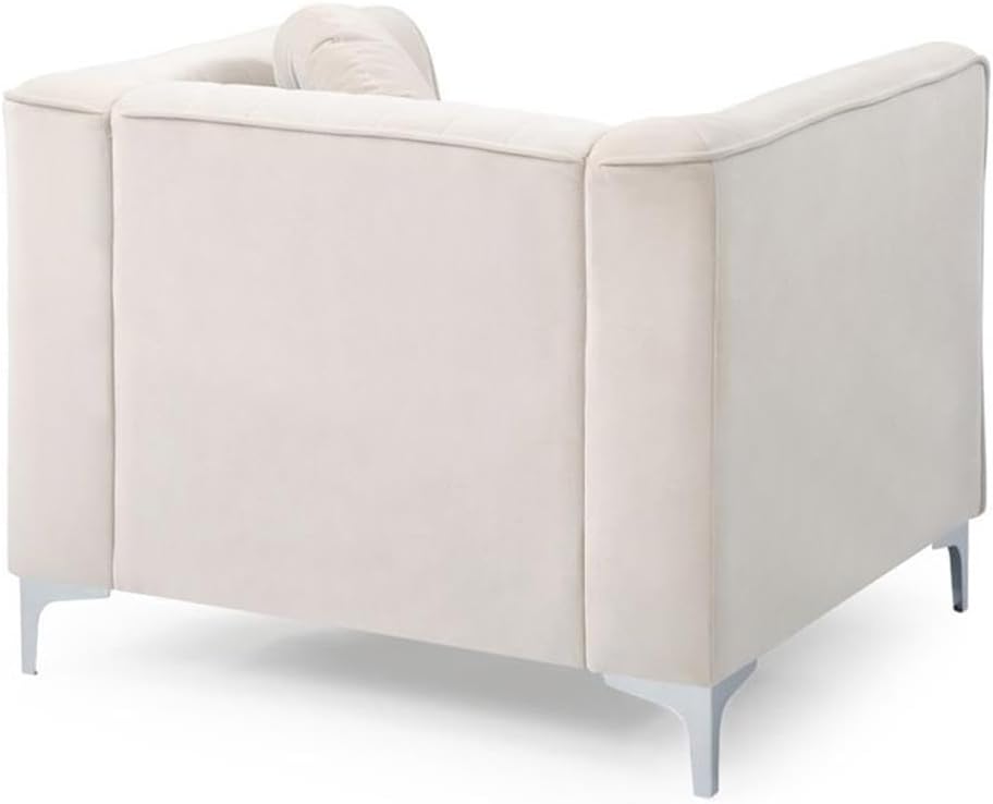 Ivory Velvet Accent Chair with Chrome Legs
