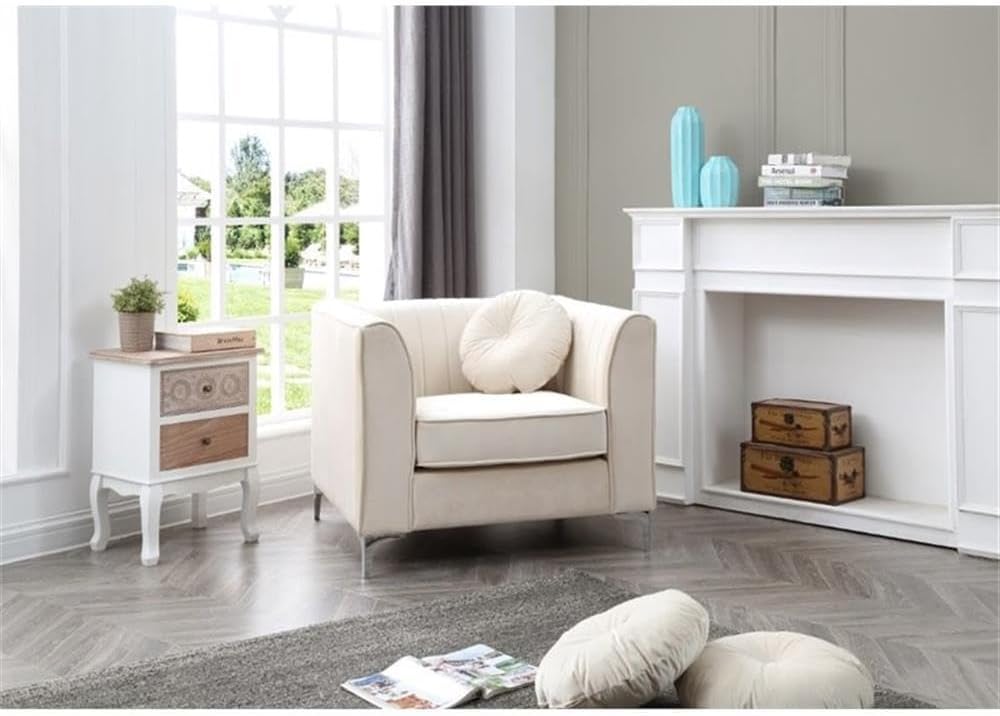 Ivory Velvet Accent Chair with Chrome Legs