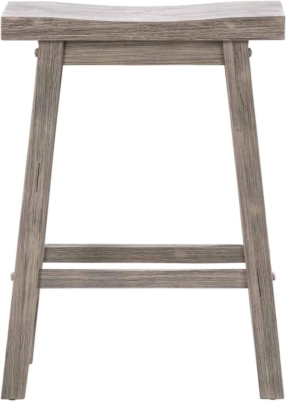 Rustic Wooden Saddle Bar Stool with Footrest
