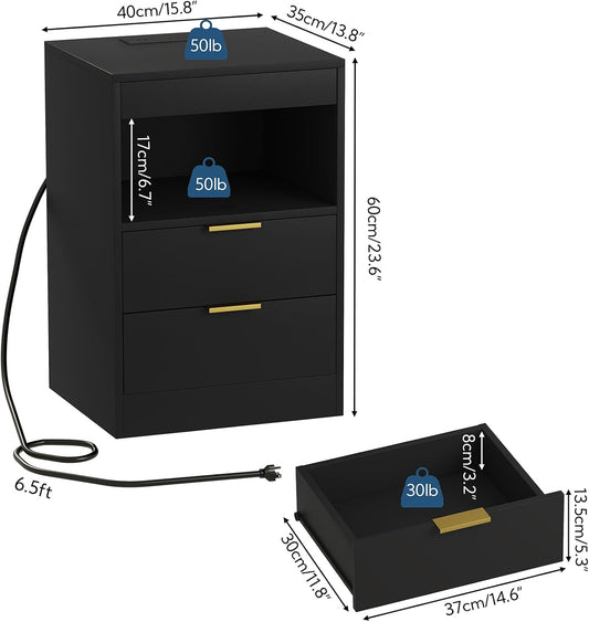 Modern LED Nightstand with Charging Station & Storage