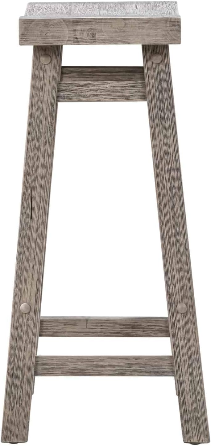 Rustic Wooden Saddle Bar Stool with Footrest