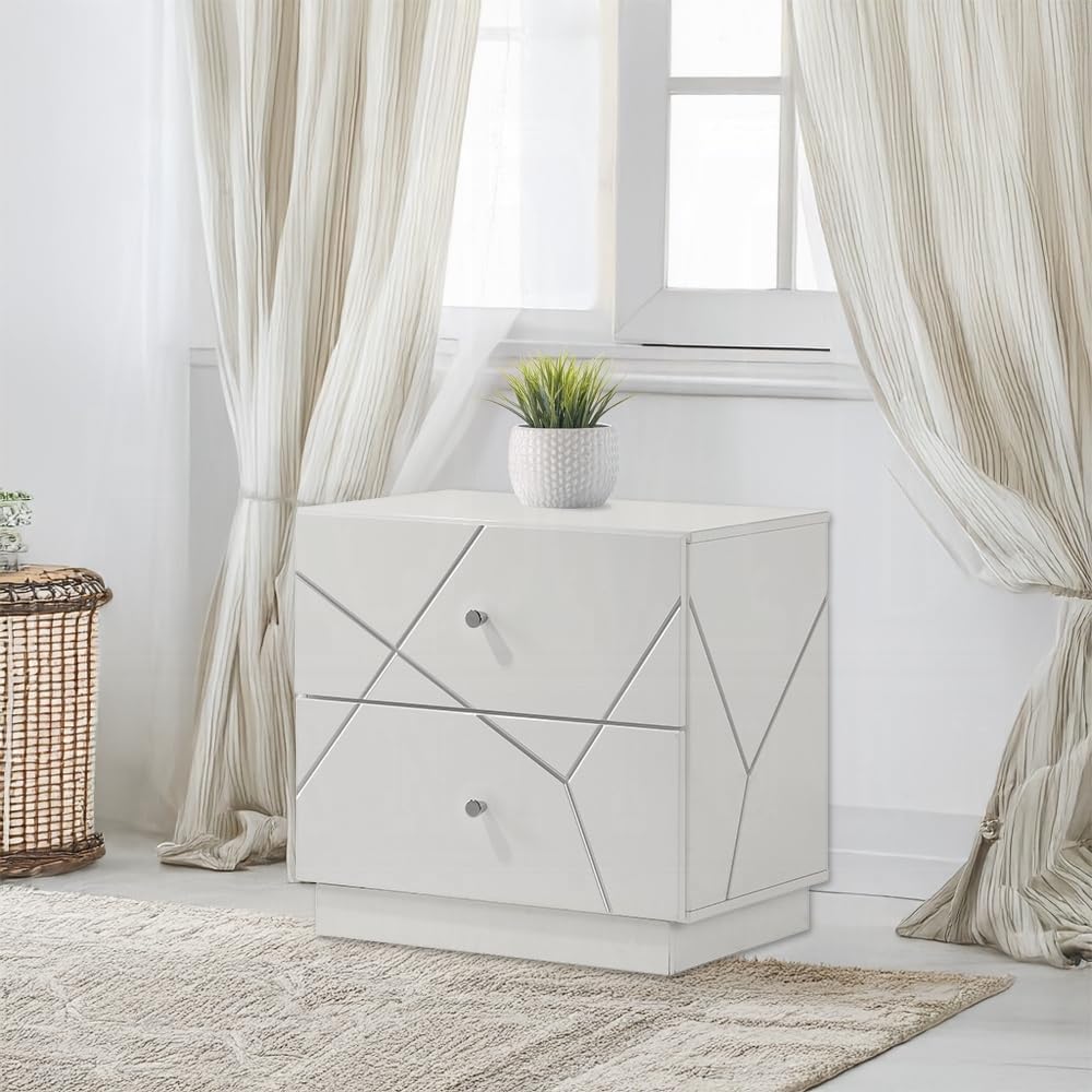 Modern Embossed Nightstand with Storage Drawers