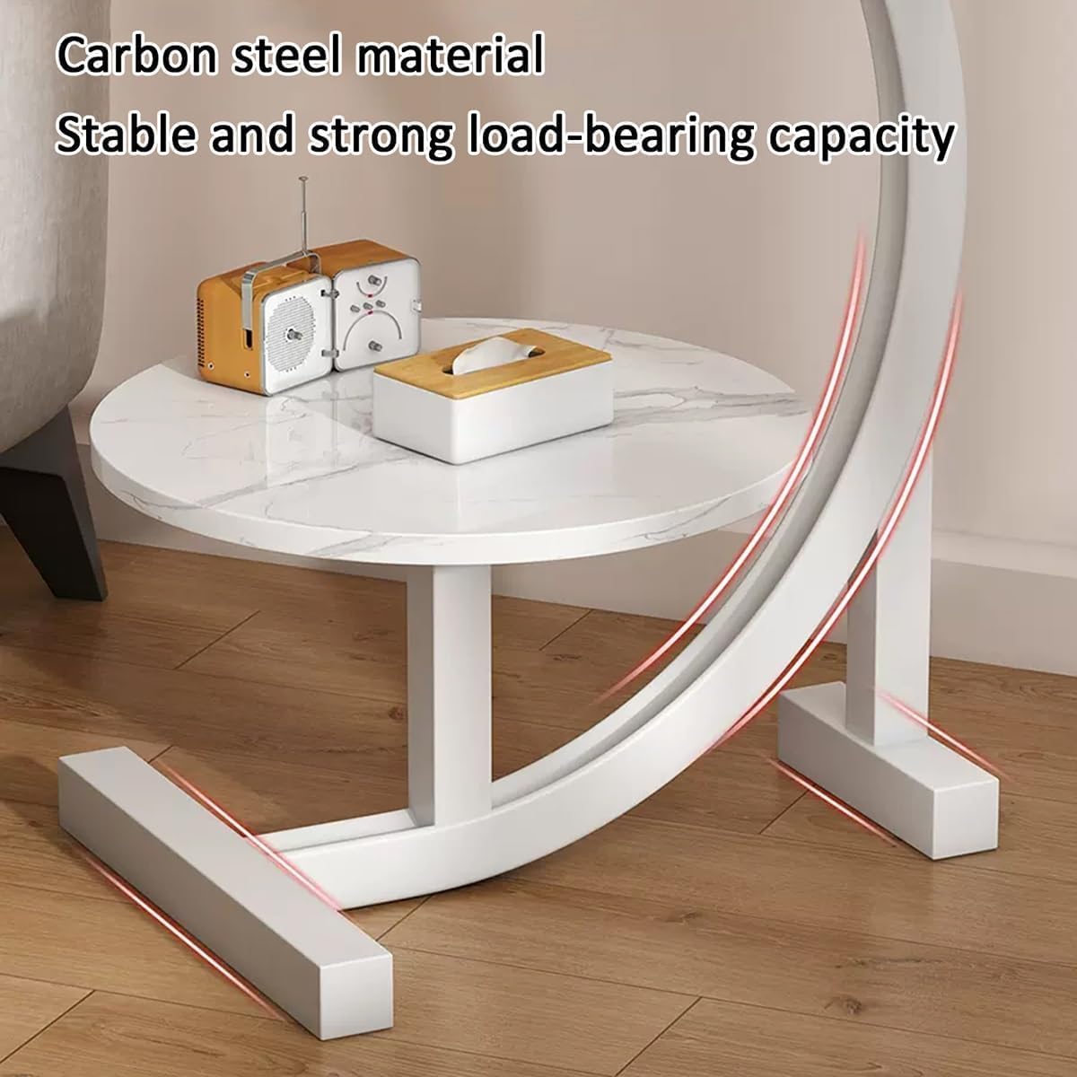 C-Shaped Side Table with Storage for Sofa & Bedroom