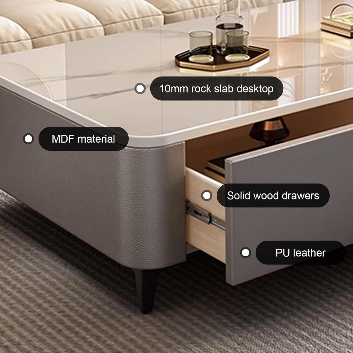 Modern Square Nightstand with Storage Drawers