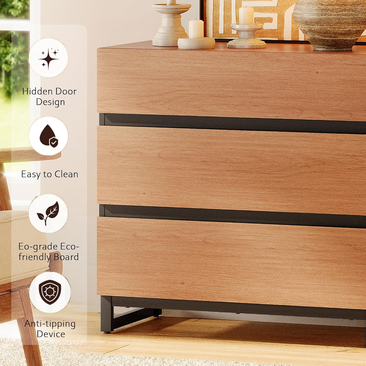 Modern Wooden Nightstand with Drawers for Bedroom