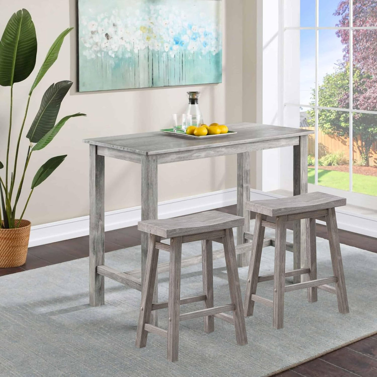 Rustic Wooden Saddle Bar Stool with Footrest
