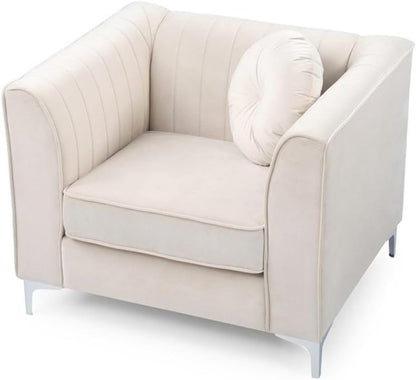 Ivory Velvet Accent Chair with Chrome Legs