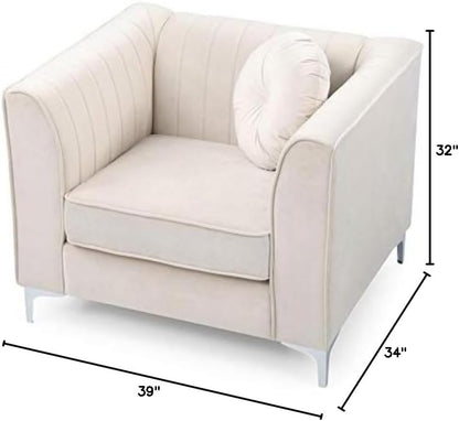 Ivory Velvet Accent Chair with Chrome Legs