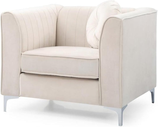 Ivory Velvet Accent Chair with Chrome Legs