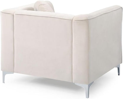 Ivory Velvet Accent Chair with Chrome Legs