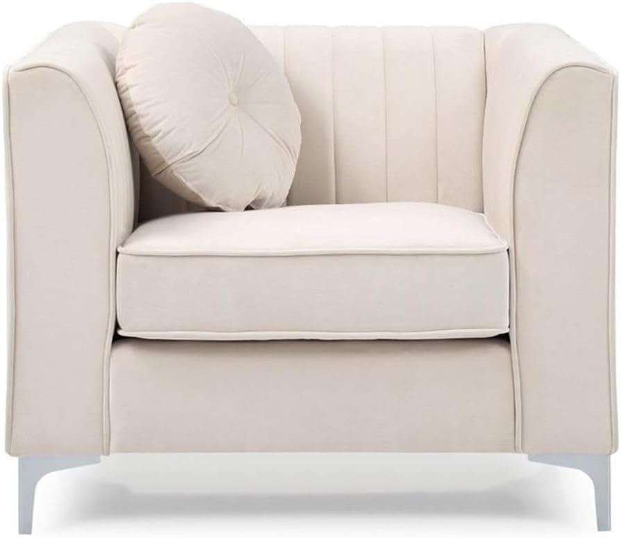 Ivory Velvet Accent Chair with Chrome Legs