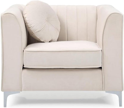 Ivory Velvet Accent Chair with Chrome Legs
