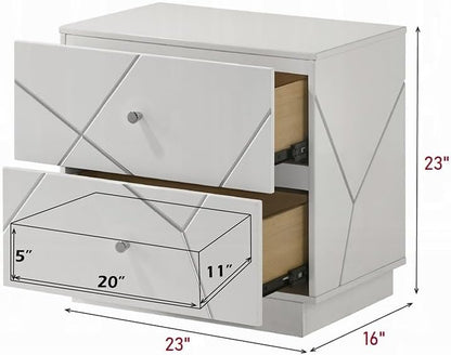 Modern Embossed Nightstand with Storage Drawers