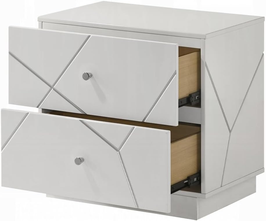 Modern Embossed Nightstand with Storage Drawers