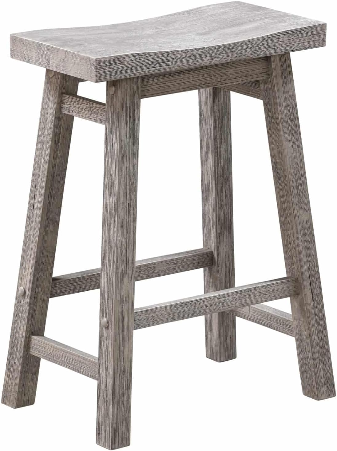Rustic Wooden Saddle Bar Stool with Footrest