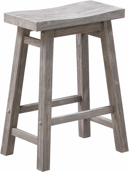 Rustic Wooden Saddle Bar Stool with Footrest