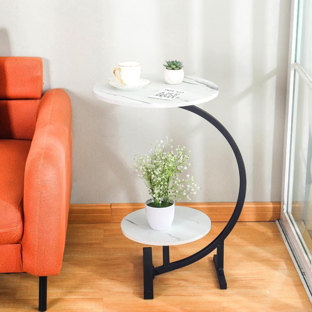 C-Shaped Side Table with Storage for Sofa & Bedroom