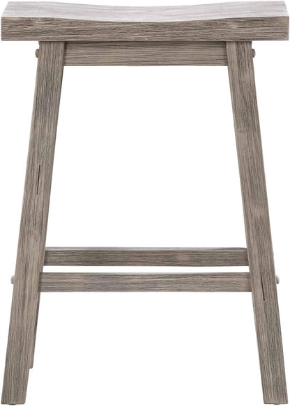 Rustic Wooden Saddle Bar Stool with Footrest