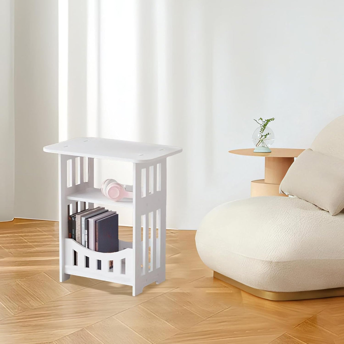 Modern White Nightstand with Storage for Bedroom