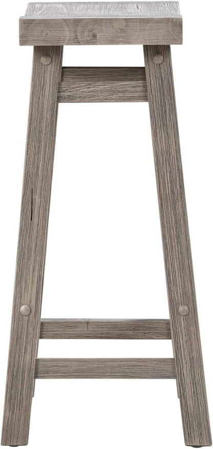 Rustic Wooden Saddle Bar Stool with Footrest
