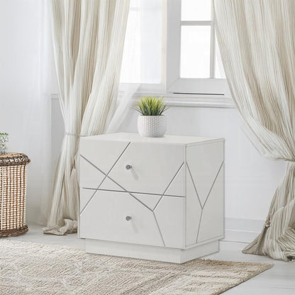 Modern Embossed Nightstand with Storage Drawers