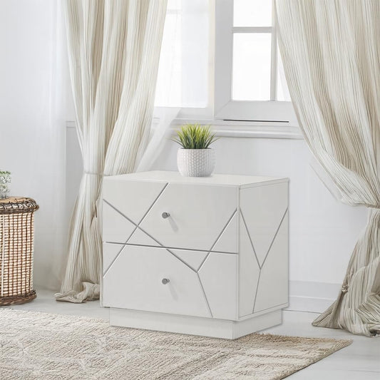 Modern Embossed Nightstand with Storage Drawers