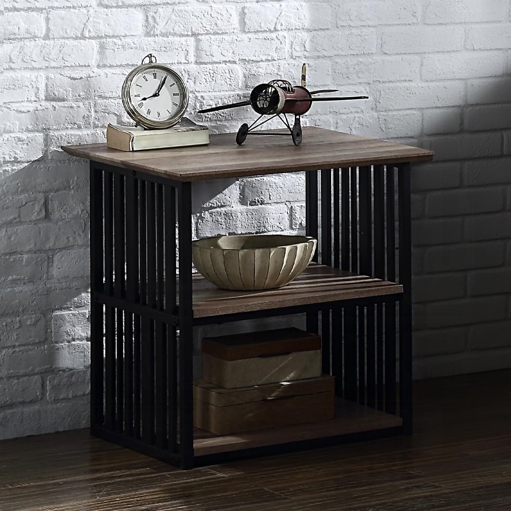 Industrial Nightstand with Open Shelves for Bedroom