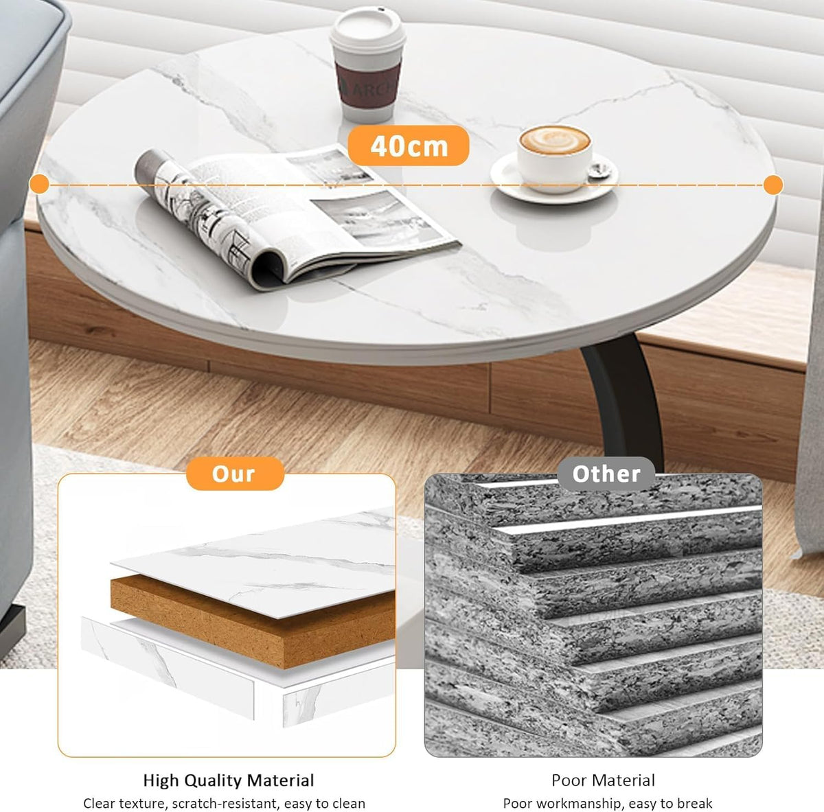 C-Shaped Side Table with Storage for Sofa & Bedroom
