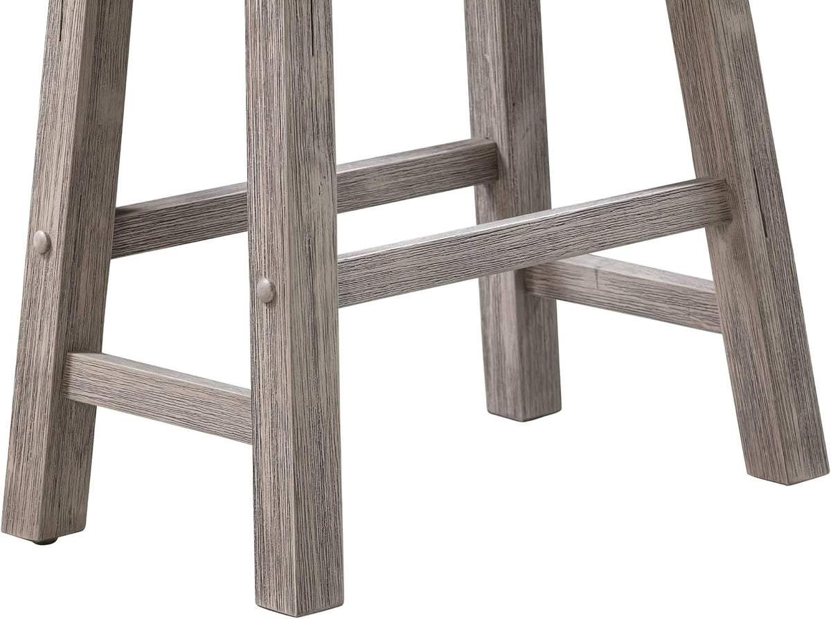 Rustic Wooden Saddle Bar Stool with Footrest