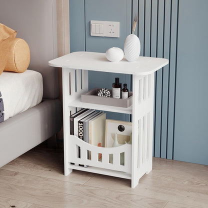 Modern White Nightstand with Storage for Bedroom