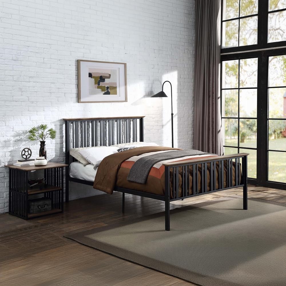 Industrial Nightstand with Open Shelves for Bedroom