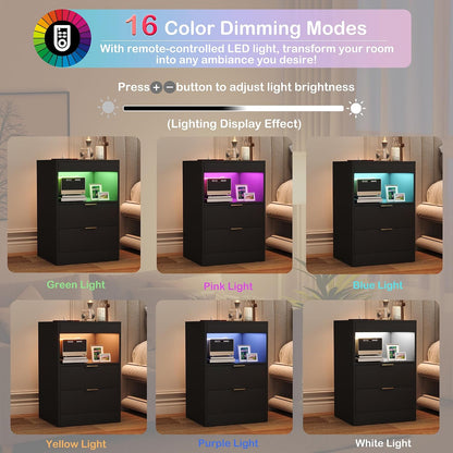 Modern LED Nightstand with Charging Station & Storage