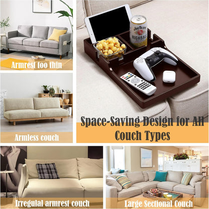 Wooden Sofa Tray with Cup Holders for Living Room