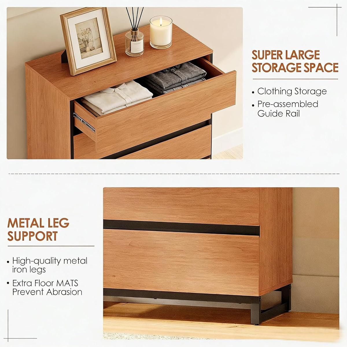 Modern Wooden Nightstand with Drawers for Bedroom