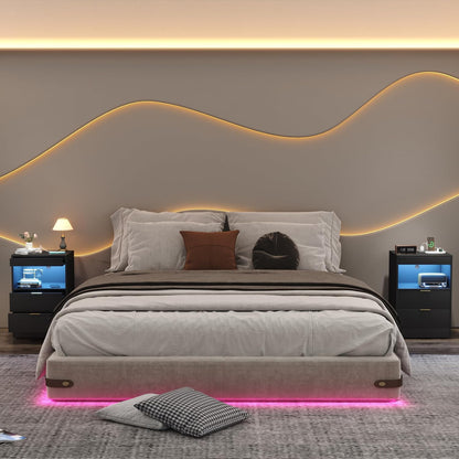 Modern LED Nightstand with Charging Station & Storage