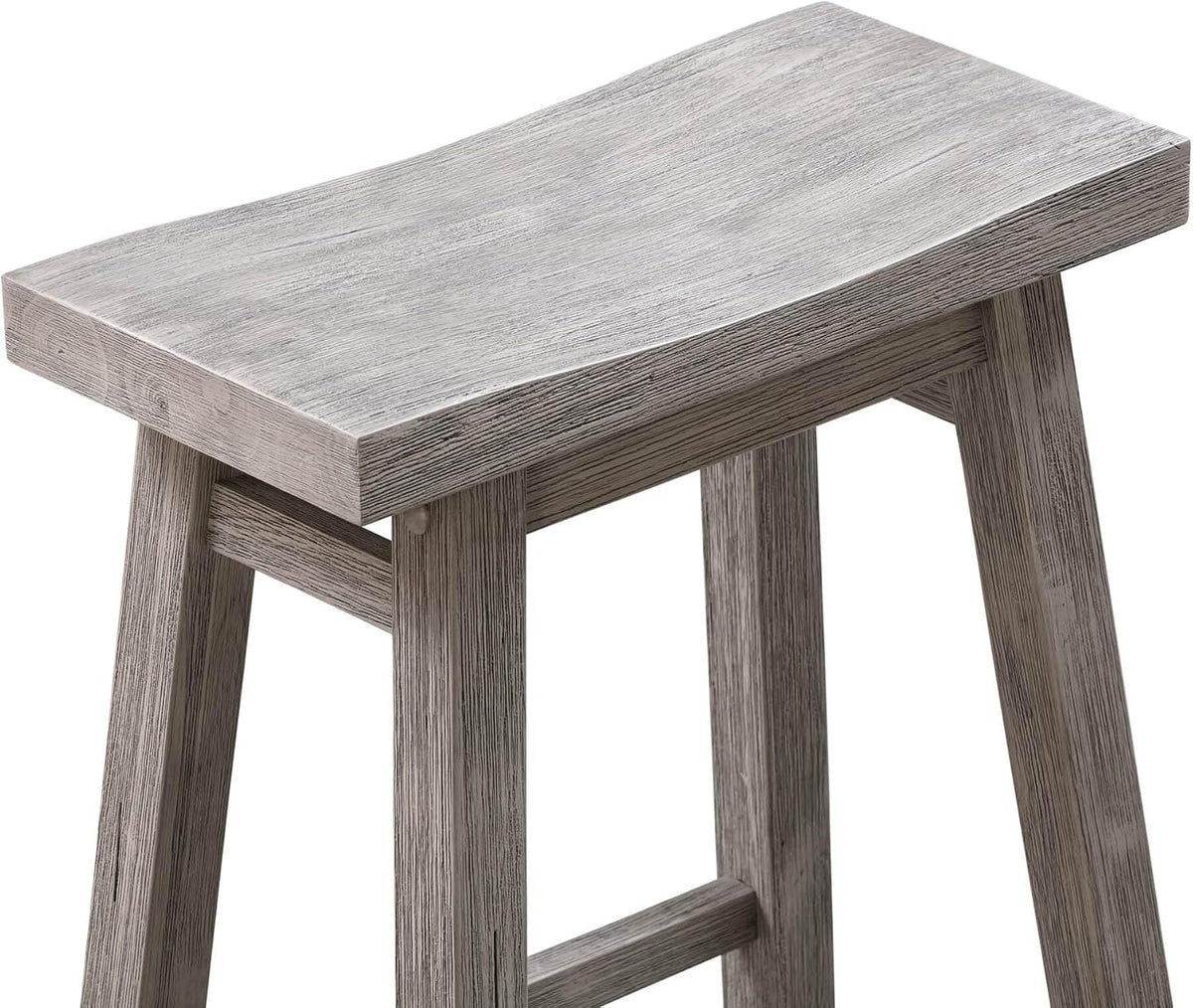 Rustic Wooden Saddle Bar Stool with Footrest