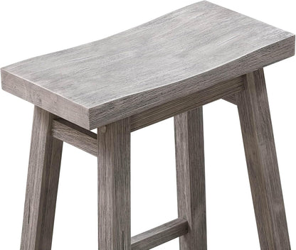 Rustic Wooden Saddle Bar Stool with Footrest