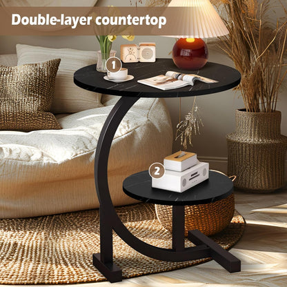 C-Shaped Side Table with Storage for Sofa & Bedroom