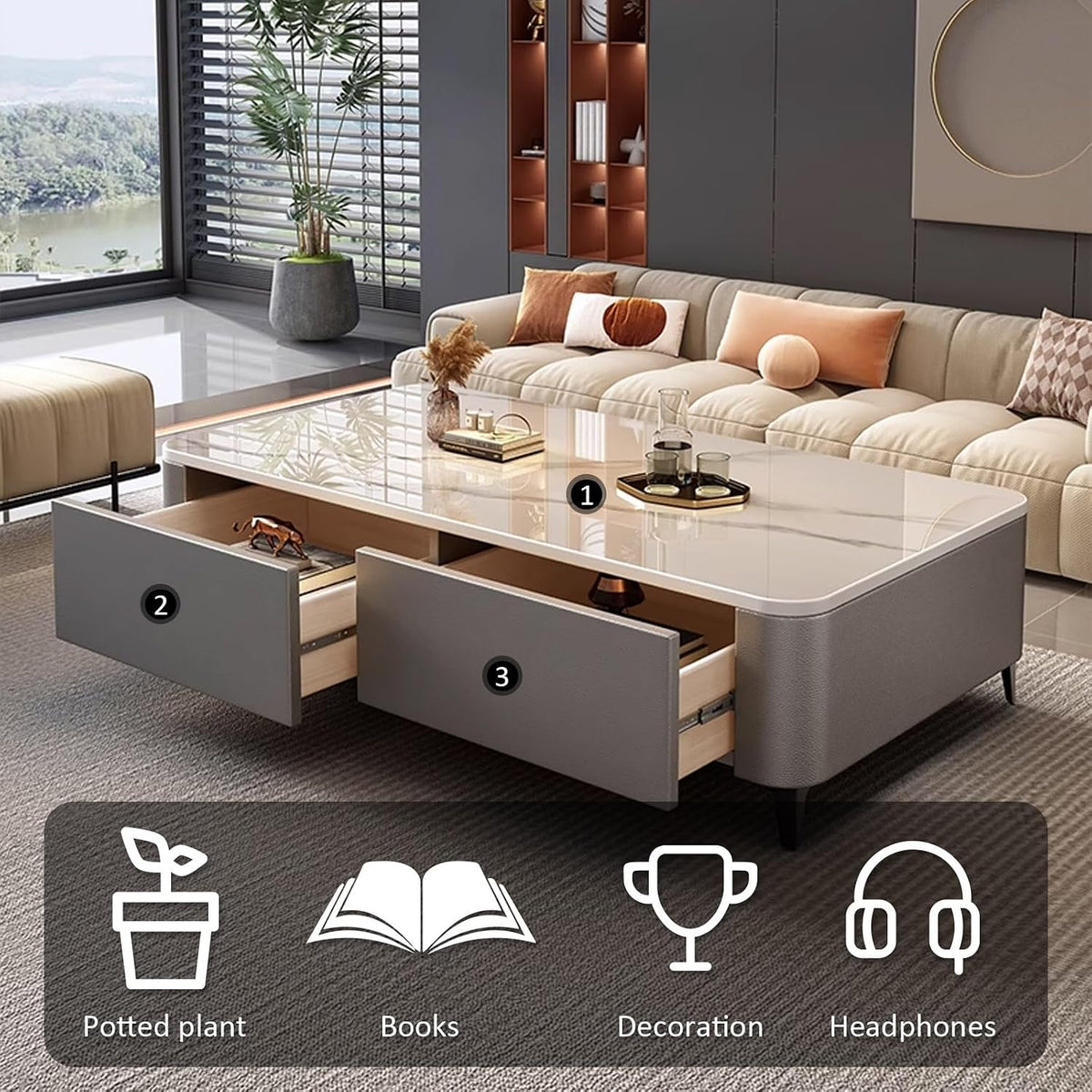 Modern Square Nightstand with Storage Drawers