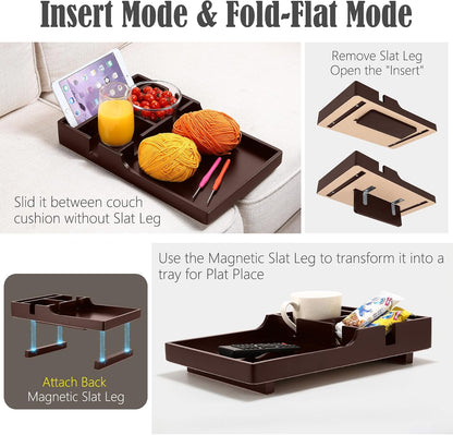 Wooden Sofa Tray with Cup Holders for Living Room