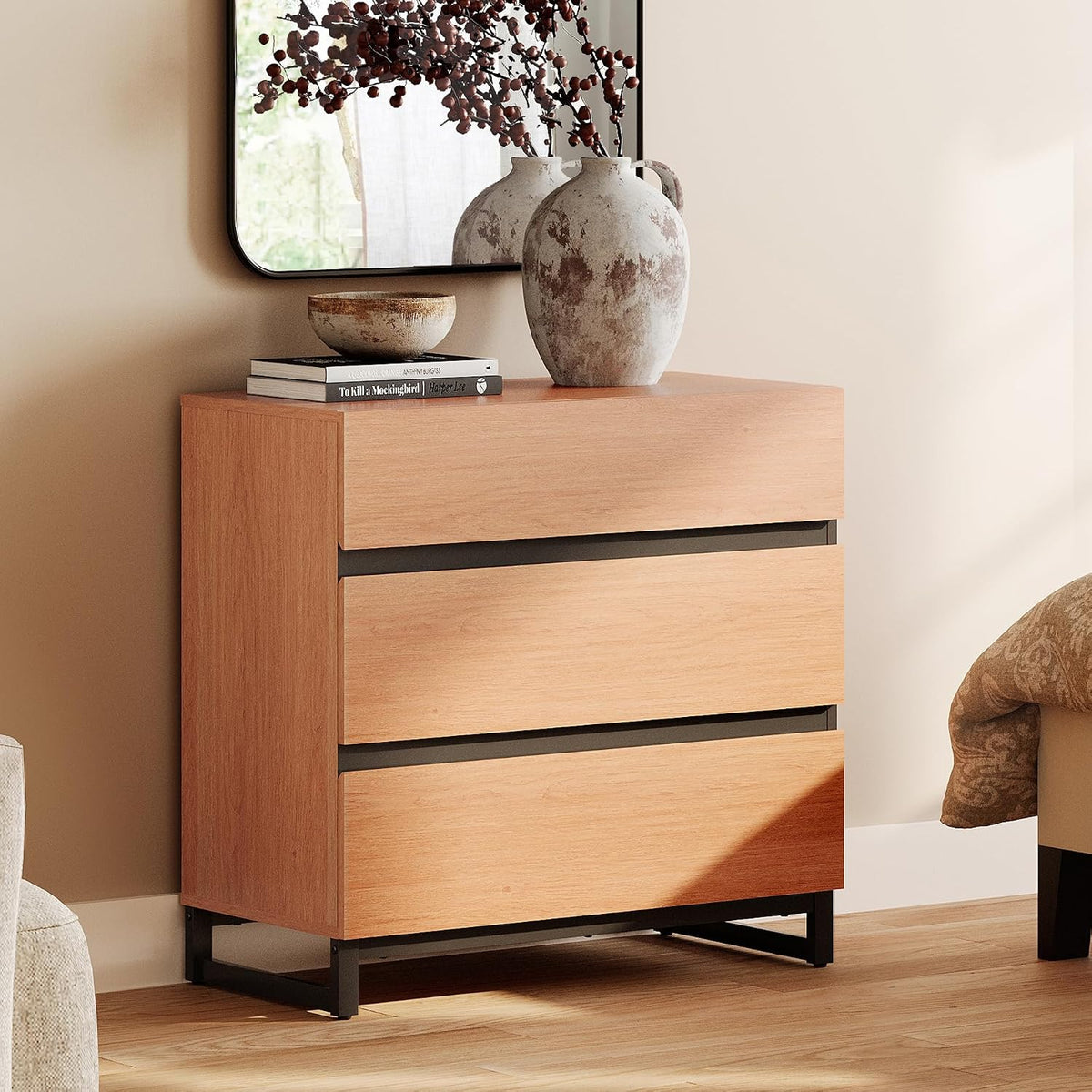 Modern Wooden Nightstand with Drawers for Bedroom