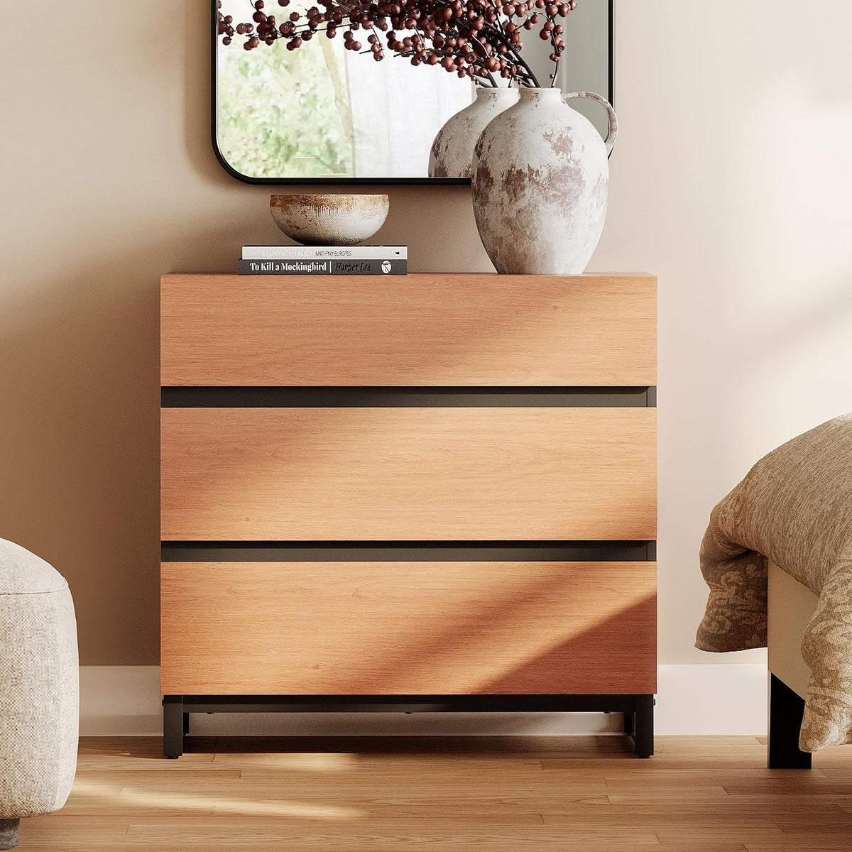 Modern Wooden Nightstand with Drawers for Bedroom